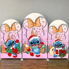 JY473 Pink & Gold Christmas Stitch Arch Backdrop Cover, Elastic Fabric Background for Kids & Girly Holiday Themed Party
