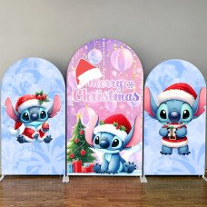 JY478 Dreamy Pink & Blue Christmas Stitch Arch Backdrop Cover, Elastic Fabric Background for Kids & Girly Holiday Themed Party