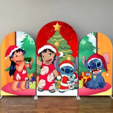 JY480 Hawaiian Christmas Stitch & Lilo Arch Backdrop Cover, Elastic Fabric Background for Kids & Tropical Holiday Themed Party