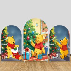 JY482 Christmas Themed Winnie the Pooh Arch Backdrop Cover, Elastic Fabric Arch Background for Christmas Holiday & Cartoon Themed Party Decoration