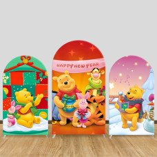 JY488 Winnie the Pooh Winter Gift Christmas Themed Arch Backdrop Cover, Elastic Fabric Arch Background for Christmas Holiday and Cartoon Themed Party Decoration