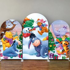 JY493 Winnie the Pooh Winter Friends Arch Backdrop Cover, Elastic Fabric Arch Background for Kids Birthday and Cartoon Themed Party Decoration