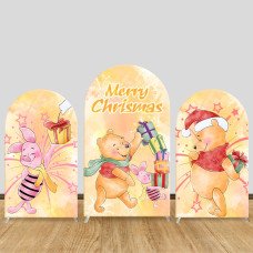 JY494 Winnie the Pooh Christmas Gift Arch Backdrop Cover, Elastic Fabric Arch Background for Kids Birthday and Christmas Themed Party Decoration