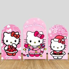 JY497 Pink Christmas Hello Kitty Arch Backdrop Cover, Elastic Fabric Background for Girls Girly Holiday Party