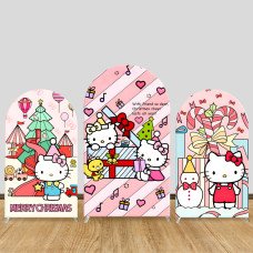 JY498 Carnival Christmas Hello Kitty Arch Backdrop Cover, Elastic Fabric Background for Kids Fun Holiday Party