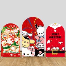 JY500 Sanrio Characters Christmas Arch Backdrop Cover, Elastic Fabric Background for Kids Festive Party