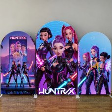 JY4202 Neon Demon Hunters Girl Group Arch Backdrop Cover, Elastic Fabric Background for Action Party