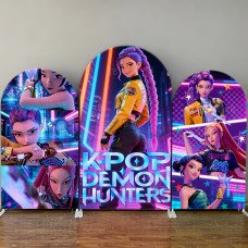 JY4204 K-Pop Demon Hunters Character Arch Backdrop Cover, Elastic Fabric Background for Fans Party