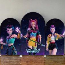 JY4207 K-Pop Demon Hunters Character Arch Backdrop Cover, Elastic Fabric Background for Fans Party