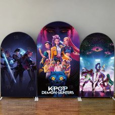 JY4208 K-Pop Demon Hunters All Characters Arch Backdrop Cover, Elastic Fabric Background for Group Party