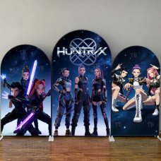 JY4211 K-Pop Demon Hunters Galaxy Arch Backdrop Cover, Elastic Fabric Background for Sci-Fi Themed Party