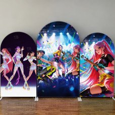 JY4213 K-Pop Demon Hunters Concert Stage Arch Backdrop Cover, Elastic Fabric Background for Birthday Party