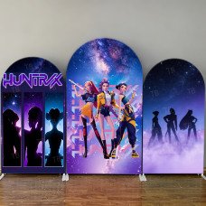 JY4215 K-Pop Demon Hunters Cosmic Silhouette Arch Backdrop Cover, Elastic Fabric Background for Modern Party