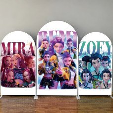 JY4223 K-Pop Demon Hunters Character Name Themed Arch Backdrop Cover, Elastic Fabric Background for Personalized Party