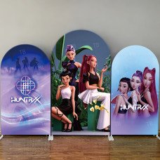 JY4224 K-Pop Demon Hunters Tropical Elegant Arch Backdrop Cover, Elastic Fabric Background for Chic Party