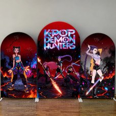 JY4234 K-Pop Demon Hunters Lava Fire Arch Backdrop Cover, Elastic Fabric Background for Action Themed Party