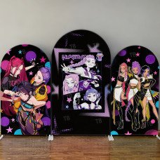 JY4237 K-Pop Demon Hunters Pop Comic Style Arch Backdrop Cover, Elastic Fabric Background for Trendy Party