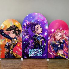 JY4238 K-Pop Demon Hunters Glitter Party Arch Backdrop Cover, Elastic Fabric Background for Birthday & Concert