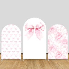 JY511 Pink Bow Floral Arch Backdrop Cover, Watercolor Elastic Fabric Arch Backdrop for Girls Baby Shower, Birthday Party Decoration