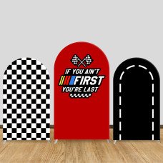 JY516 Racing Car Checkered Flag Arch Backdrop Cover, Elastic Fabric Arch Backdrop for Boys Birthday Party, Photo Booth Decoration