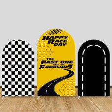 JY517 Fast One Race Car Birthday Arch Backdrop Cover, Elastic Fabric Arch Backdrop for Boys 1st Birthday Party, Photo Booth Decoration