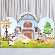JY523 Farm Animals Watercolor Arch Backdrop Cover, Elastic Fabric Arch Backdrop for Kids Birthday Party, Baby Shower, Photo Booth Decoration
