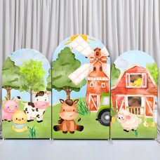 JY523 Watercolor Farm Animals Arch Backdrop Cover, Elastic Fabric Arch Backdrop for Kids Birthday Party, Baby Shower, Photo Booth Decoration