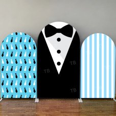 JY529  Boss Babby Little Man Tuxedo Bow Tie Arch Backdrop Cover, Elastic Fabric Arch Backdrop for Baby Shower, Boys Birthday Party Decoration