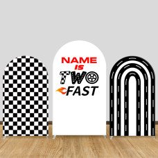 JY530  Two Fast Race Car Arch Backdrop Cover, Elastic Fabric Arch Backdrop for Boys 2nd Birthday Party Decoration