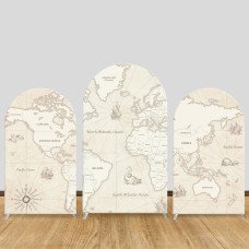JY531  Vintage World Map Nautical Arch Backdrop Cover, Elastic Fabric Arch Backdrop for Travel Themed Party, Photo Booth Decoration