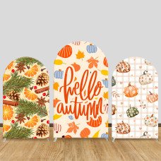 JY533  Hello Autumn Pumpkin Spice Arch Backdrop Cover, Elastic Fabric Arch Backdrop for Fall Baby Shower, Thanksgiving Decoration