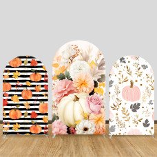 JY533  Boho Fall Pumpkin Floral Arch Backdrop Cover, Elastic Fabric Arch Backdrop for Autumn Wedding, Baby Shower Decoration