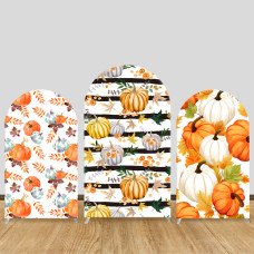 JY533  Fall Pumpkin Stripe Arch Backdrop Cover, Elastic Fabric Arch Backdrop for Thanksgiving, Halloween Party Decoration