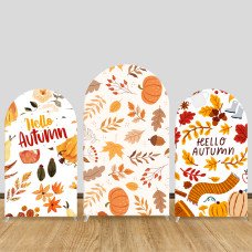 JY533  Hello Autumn Fall Leaves Arch Backdrop Cover, Elastic Fabric Arch Backdrop for Harvest Party, Photo Booth Decoration
