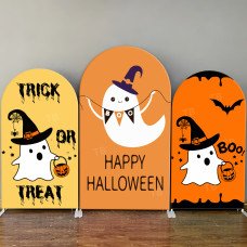JY534  Cute Ghost Happy Halloween Arch Backdrop Cover, Elastic Fabric Arch Backdrop for Kids Halloween Party Decoration