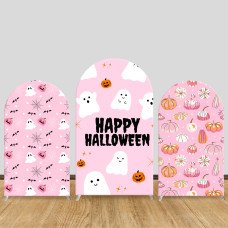 JY537  Pink Happy Halloween Ghost Arch Backdrop Cover, Elastic Fabric Arch Backdrop for Kids Halloween Party Decoration