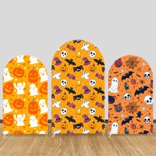 JY538  Orange Halloween Elements Arch Backdrop Cover, Elastic Fabric Arch Backdrop for Halloween Party, Photo Booth Decoration