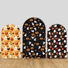 JY538  Black Halloween Doodle Arch Backdrop Cover, Elastic Fabric Arch Backdrop for Spooky Party, Photo Booth Decoration