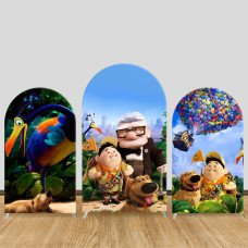 JY544  Disney Up Movie Characters Arch Backdrop Cover, Carl Russell Dug Elastic Fabric Arch for Kids Birthday Party, Photo Booth Decoration