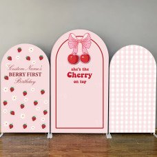 JY551  Berry First Birthday Strawberry Cherry Arch Backdrop Cover, Elastic Fabric Arch for Baby Girls 1st Birthday Party Decoration