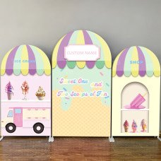 JY552  Sweet One Ice Cream Arch Backdrop Cover, Two Scoops of Fun Elastic Fabric Arch for 1st Birthday Party Decoration