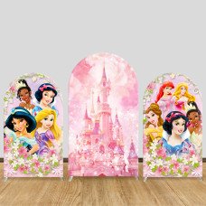 JY554  Disney Princesses Castle Arch Backdrop Cover, Elastic Fabric Arch for Girls Birthday Party, Photo Booth Decoration