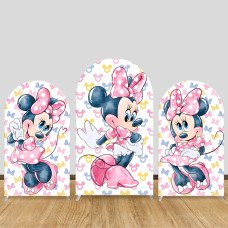 JY555  Minnie Mouse Pink Polka Dot Arch Backdrop Cover, Elastic Fabric Arch for Girls Birthday Party, Photo Booth Decoration