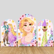 JY558  Tangled Rapunzel Arch Backdrop Cover, Elastic Fabric Arch for Girls Birthday Party, Photo Booth Decoration