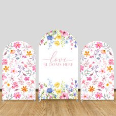JY559  Love Blooms Here Watercolor Floral Arch Backdrop Cover, Elastic Fabric Arch for Wedding, Baby Shower Decoration