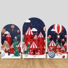 JY560  Christmas Circus Candy Castle Arch Backdrop Cover, Elastic Fabric Arch for Holiday Party, Photo Booth Decoration
