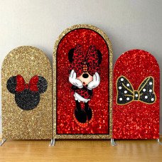JY561  Minnie Mouse Leopard Print Glitter Arch Backdrop Cover, Elastic Fabric Arch for Girls Birthday Party, Photo Booth Decoration