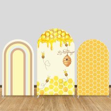 JY563  Bee Honeycomb Arch Backdrop Cover, Elastic Fabric Arch for Bee Themed Baby Shower, Kids Birthday Party Decoration