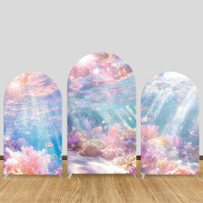 JY565  Under the Sea Mermaid Arch Backdrop Cover, Pink Blue Watercolor Elastic Fabric Arch for Mermaid Party, Baby Shower Decoration
