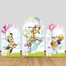 JY569  Mickey Minnie Goofy Balloon Spring Arch Backdrop Cover, Elastic Fabric Arch for Kids Birthday Party, Photo Booth Decoration